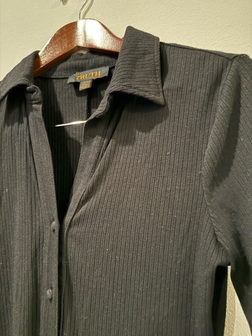 Truth Black Ribbed Button-Front Collared Dress Size S - Picture 2 of 3